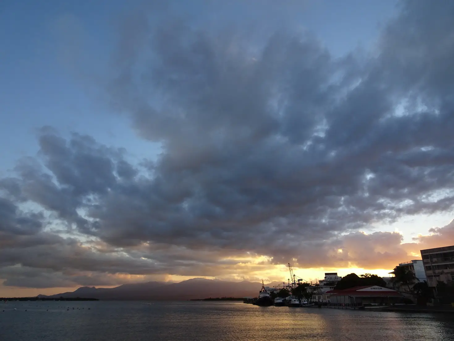 A view of Roseau Port on Dominica at dusk