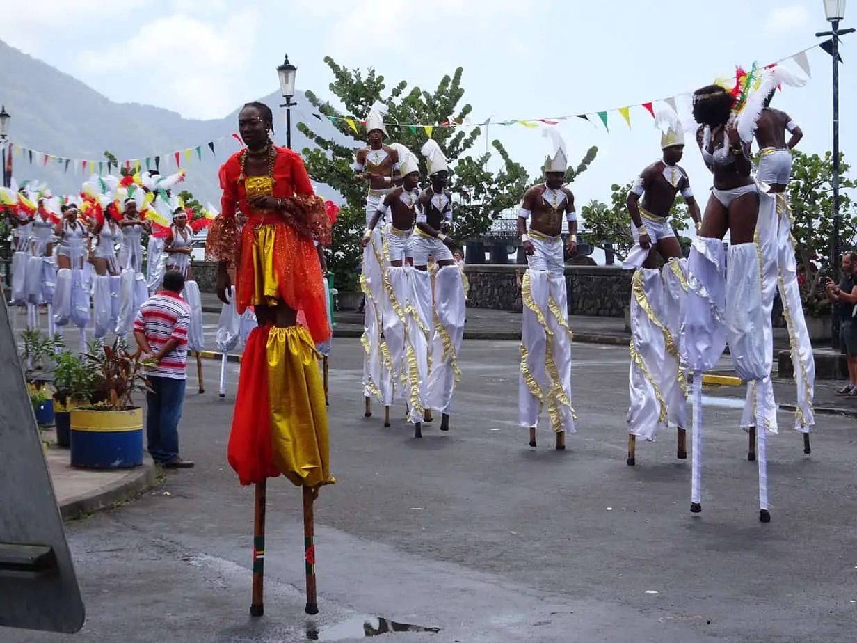 A group of stiltwalkers at a Carnival Celebration in Roseau, Dominica