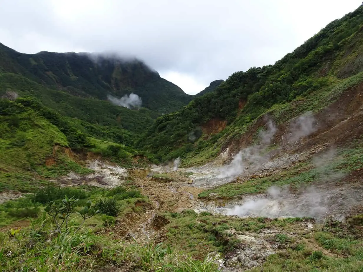 A view of the Valley of Desolation on Dominica, a caldera filled with sulphuric vapors