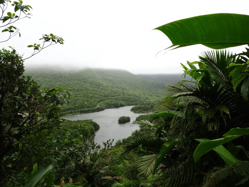 A Freshwater Lake surrounded by tropical vegetation on Dominica