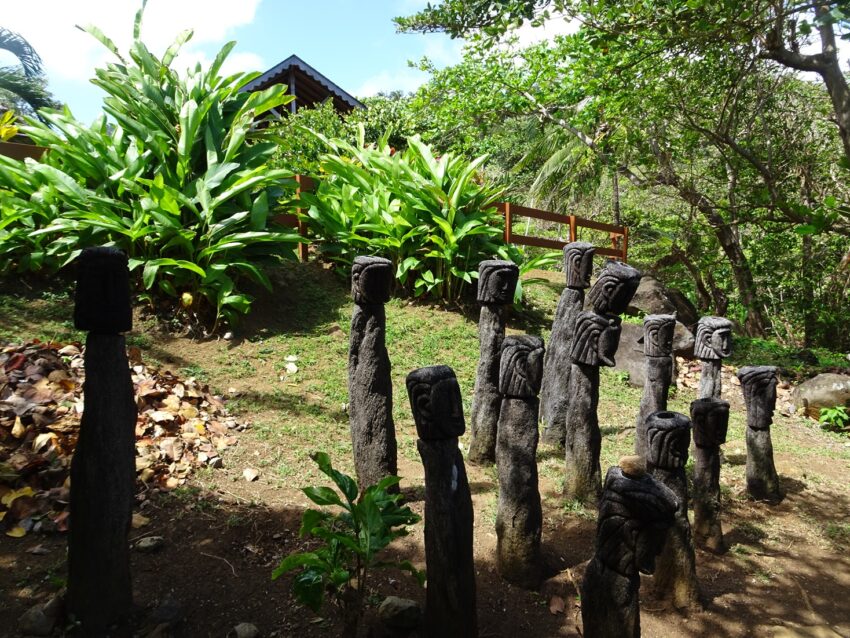 A group of tree fern carvings in the Kalinago Barana Auté on Dominica