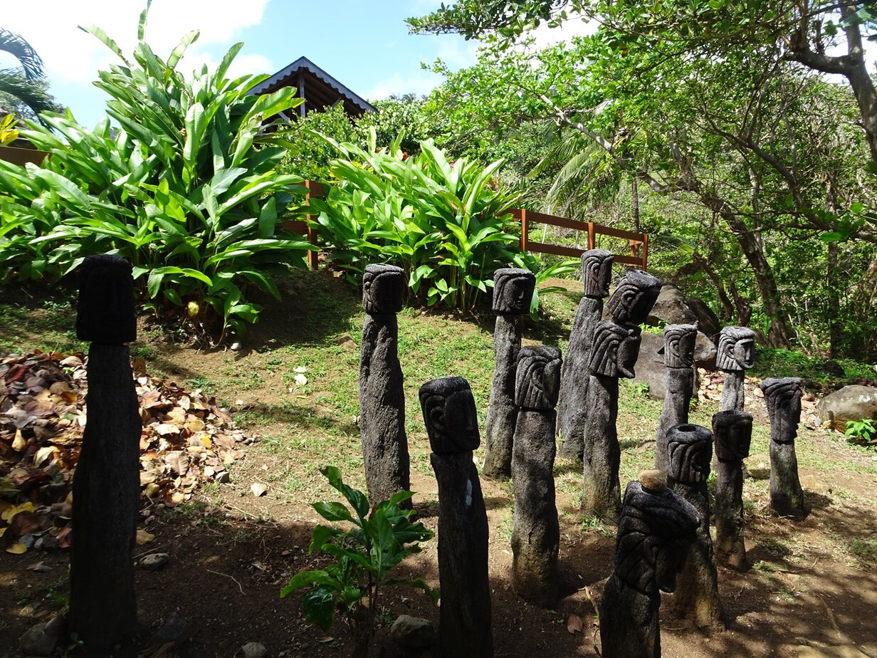 A group of tree fern carvings in the Kalinago Barana Auté on Dominica