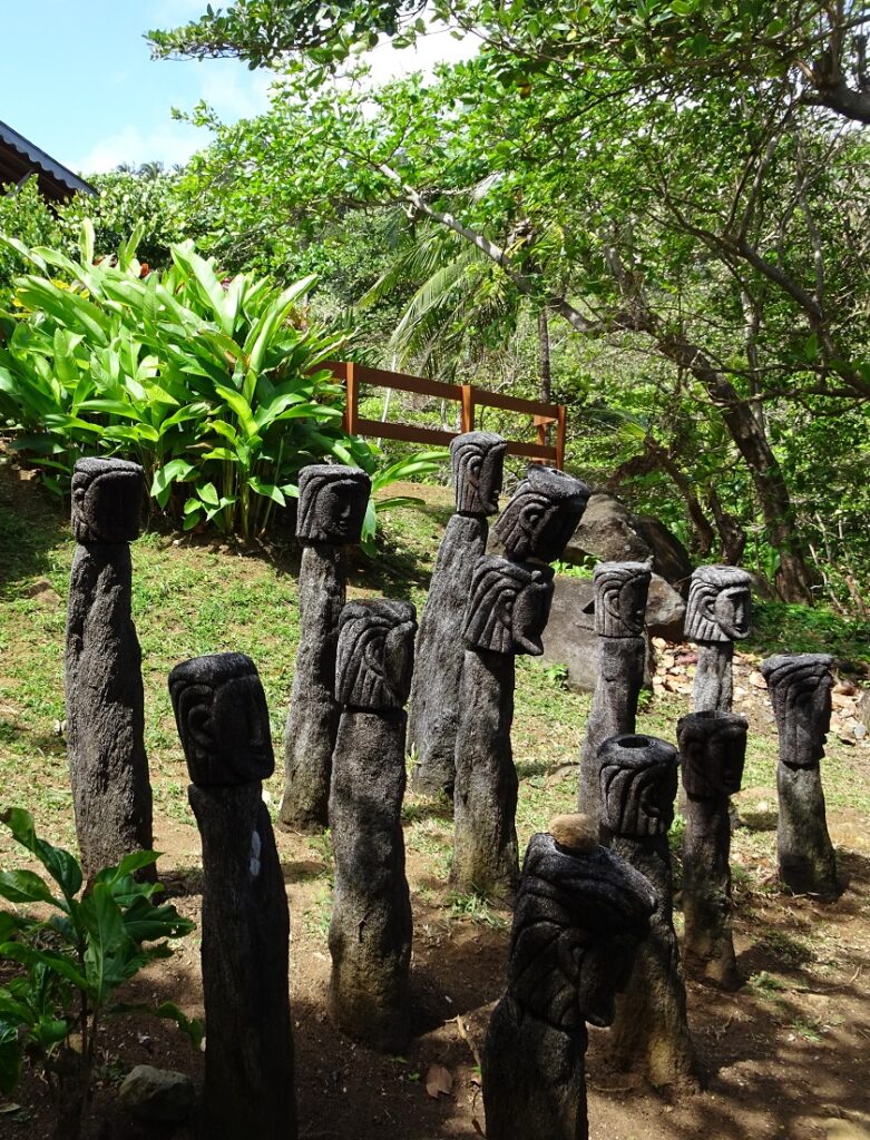 A group of tree fern carvings in the Kalinago Barana Auté on Dominica