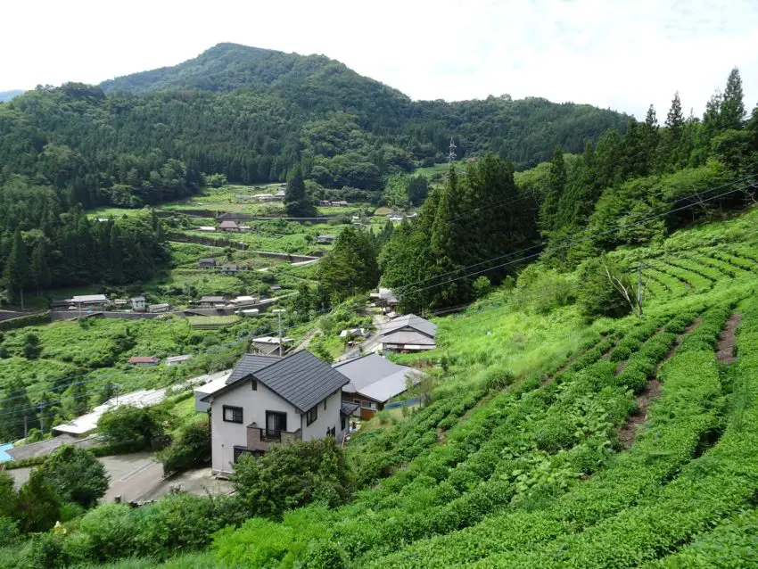 A traditional Japanese village in a green valley