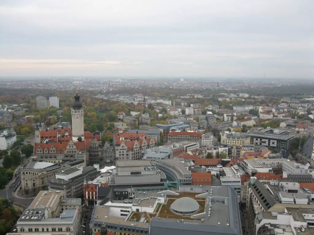 The view of a city centre from a tower