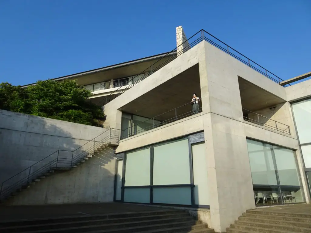 The concrete exterior of a museum