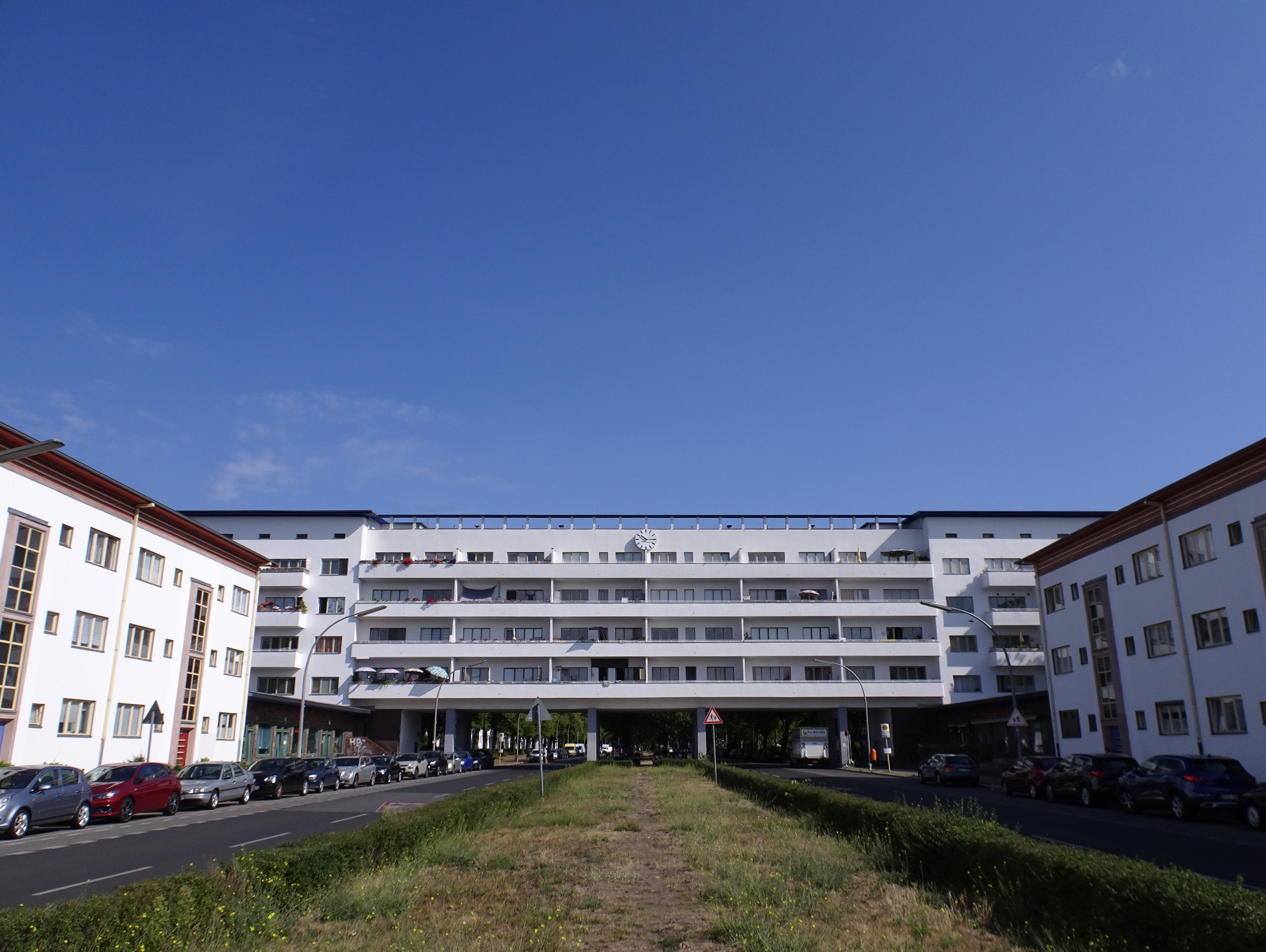 A housing estate spanning over a road