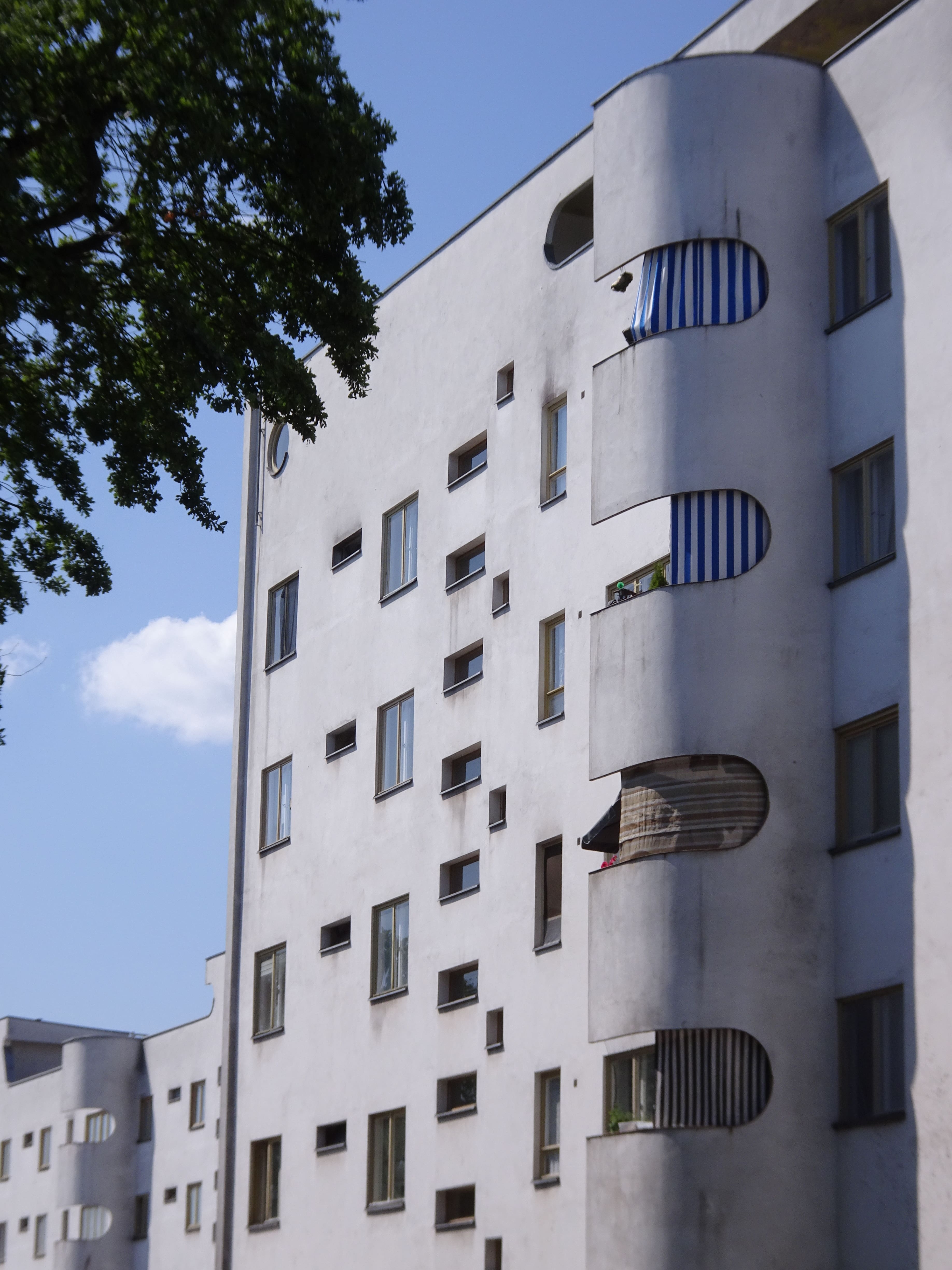 A housing estate with rounded balconies