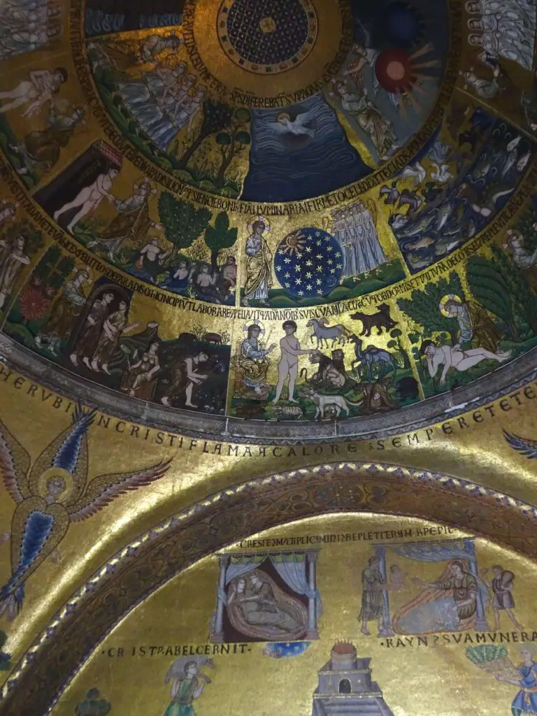 A golden church dome with intricate mosaics