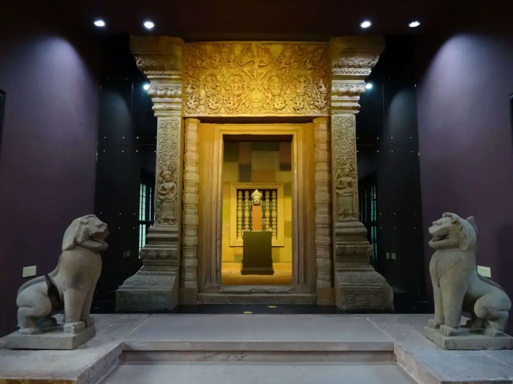 A sandstone doorway in a museum