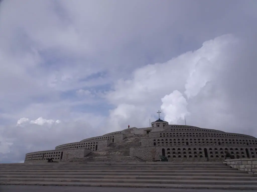 A huge military monument rising in steps