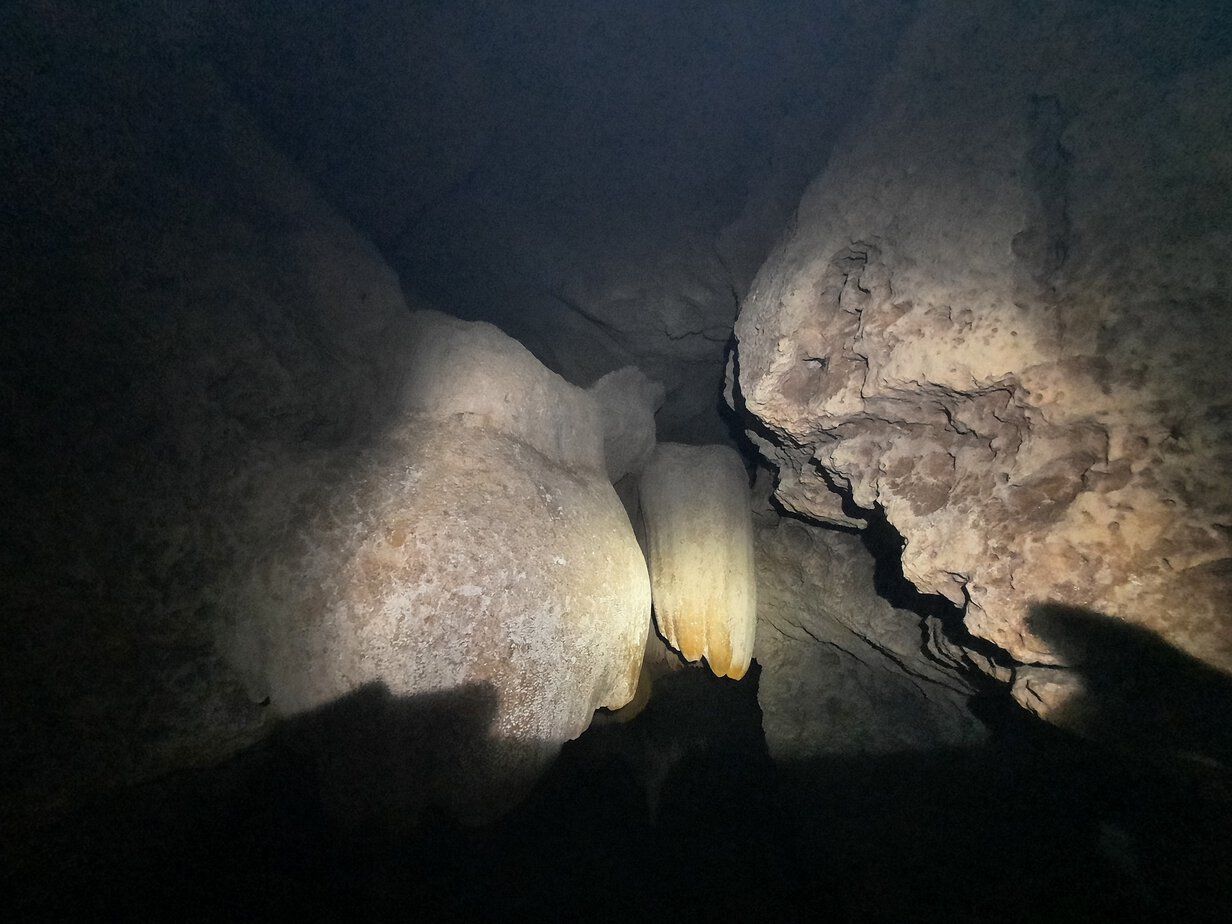 Stalactites and other rock formations in a cave