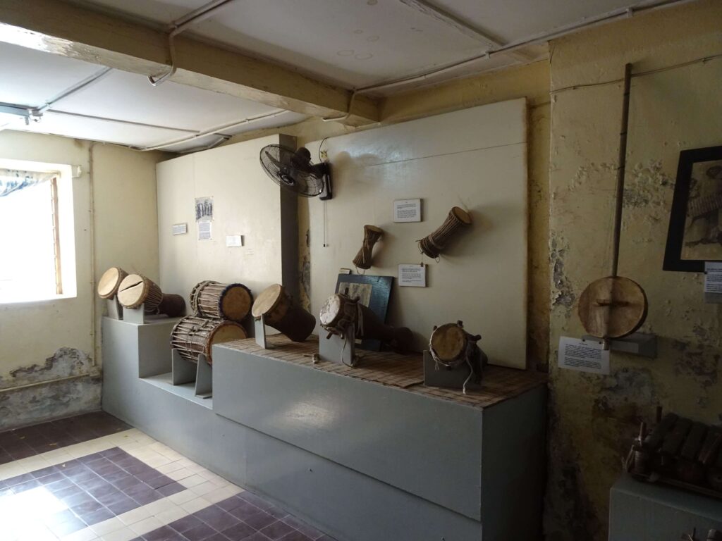 A museum display of musical instruments
